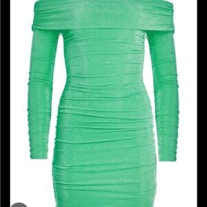 Elegant SEROYA Green Off-Shoulder Dress